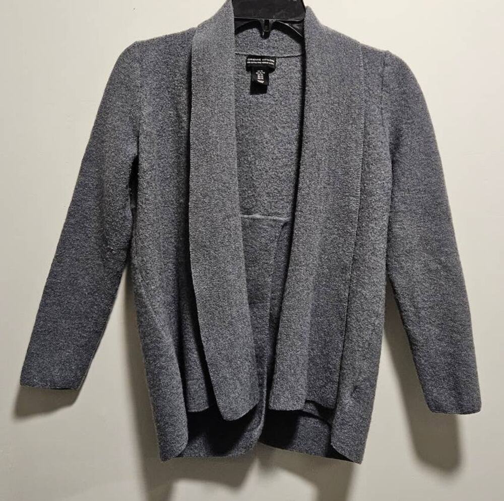 Adrienne Vittadini 100% Extra Fine Merino Wool Open Front Cardigan Size XL Gray